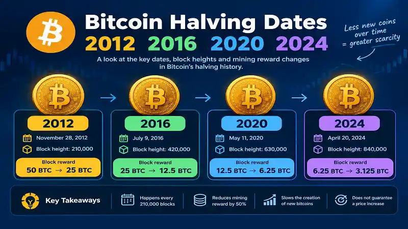 Bitcoin Halving History: Bitcoin Halving Dates 2012 2016 2020 2024 Mining Reward Changes